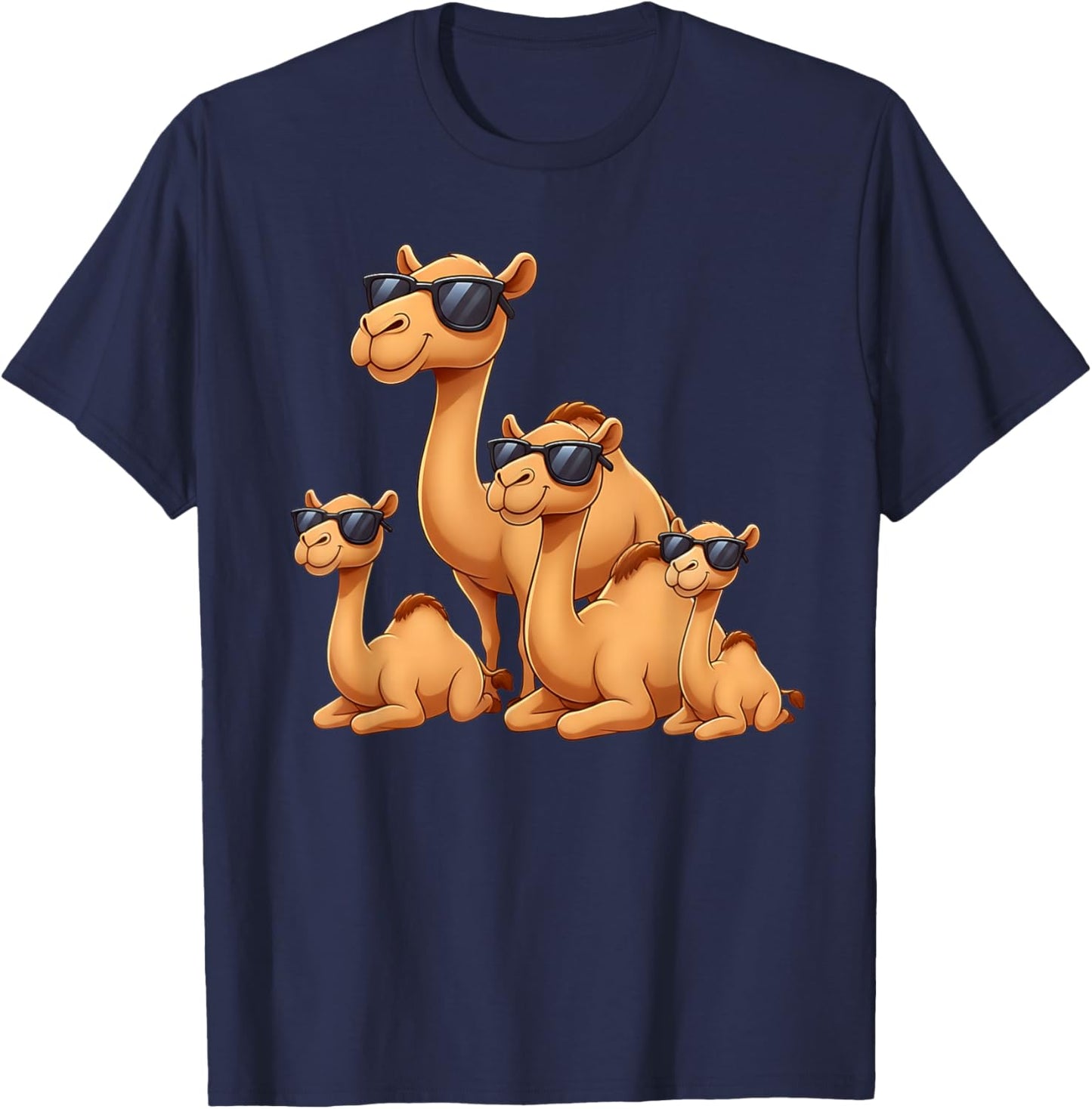 Camel Family Wearing Sunglasses Funny Arabian Animal Desert T-Shirt - T-Shirt | Navy