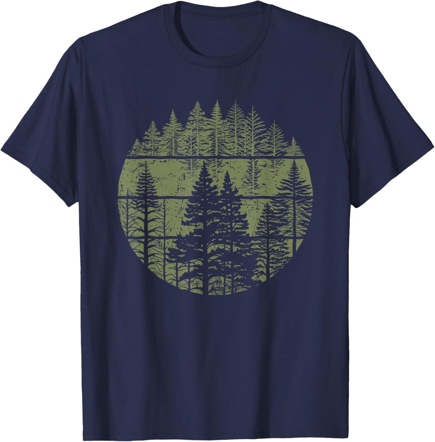 Retro Forest Trees Outdoors Nature Women Men Vintage Graphic T-Shirt - T-Shirt | Navy