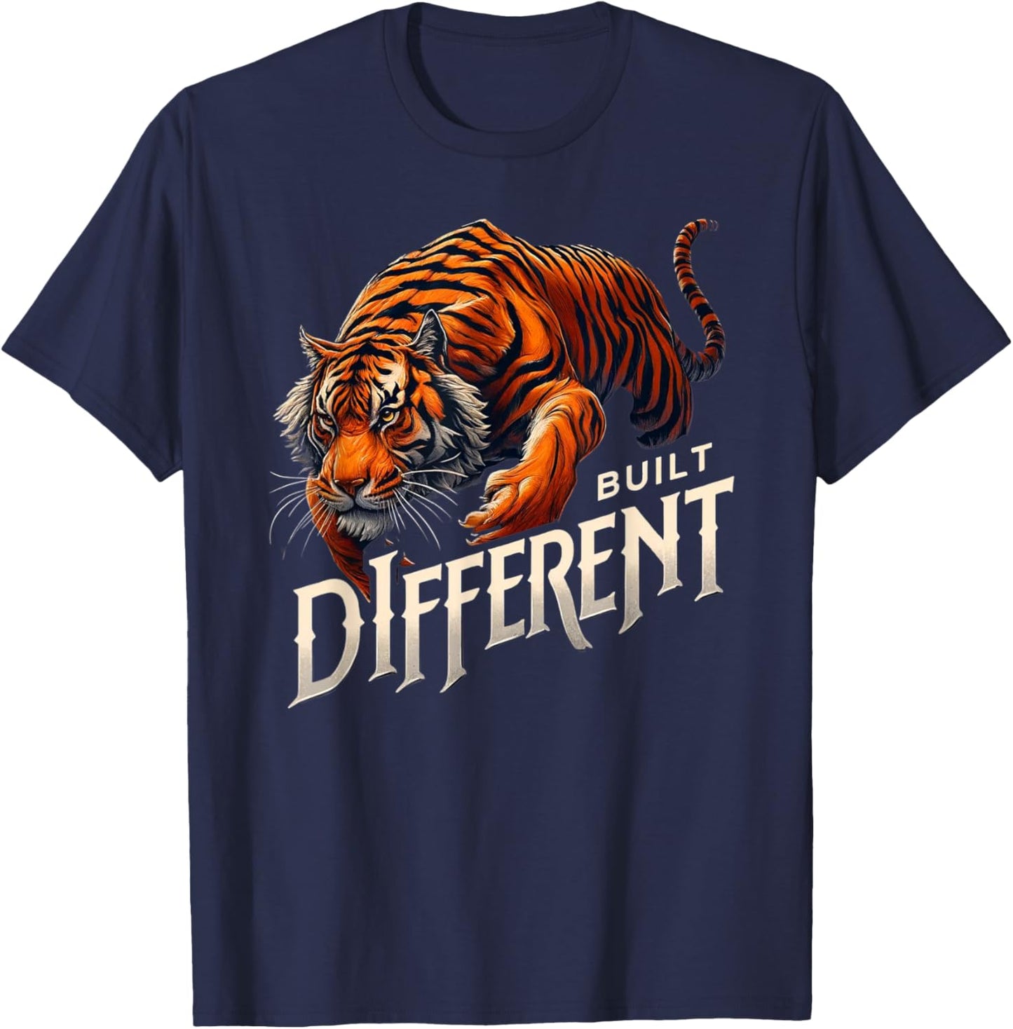 Built Different - Roar of Strength Fitness Motivation Tiger T-Shirt - T-Shirt | Navy