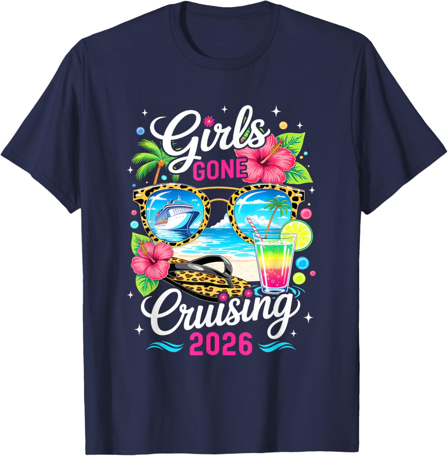 Girls Gone Cruising 2026 Tropical Vacation Party Trip T-Shirt - T-Shirt | Navy