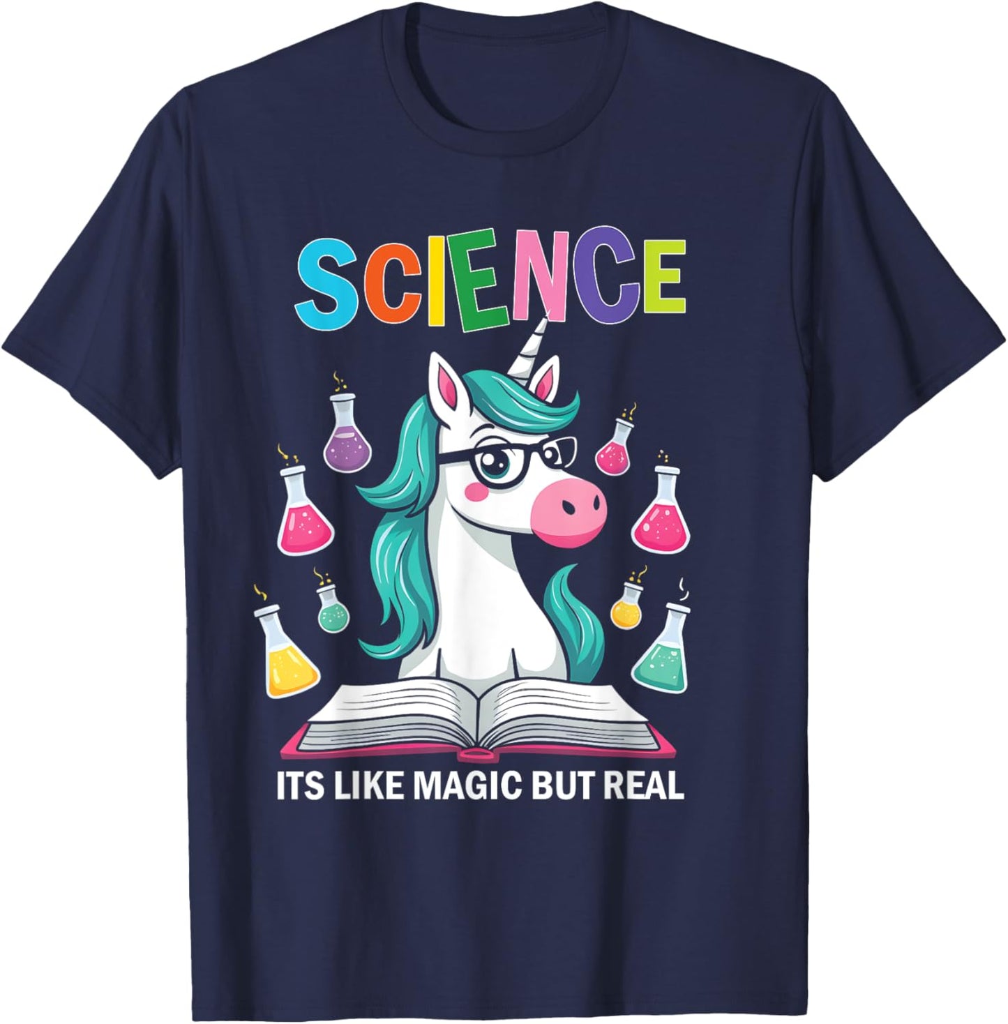 Funny Science Is Like Magic But Real Unicorn Funny Science T-Shirt - T-Shirt | Navy