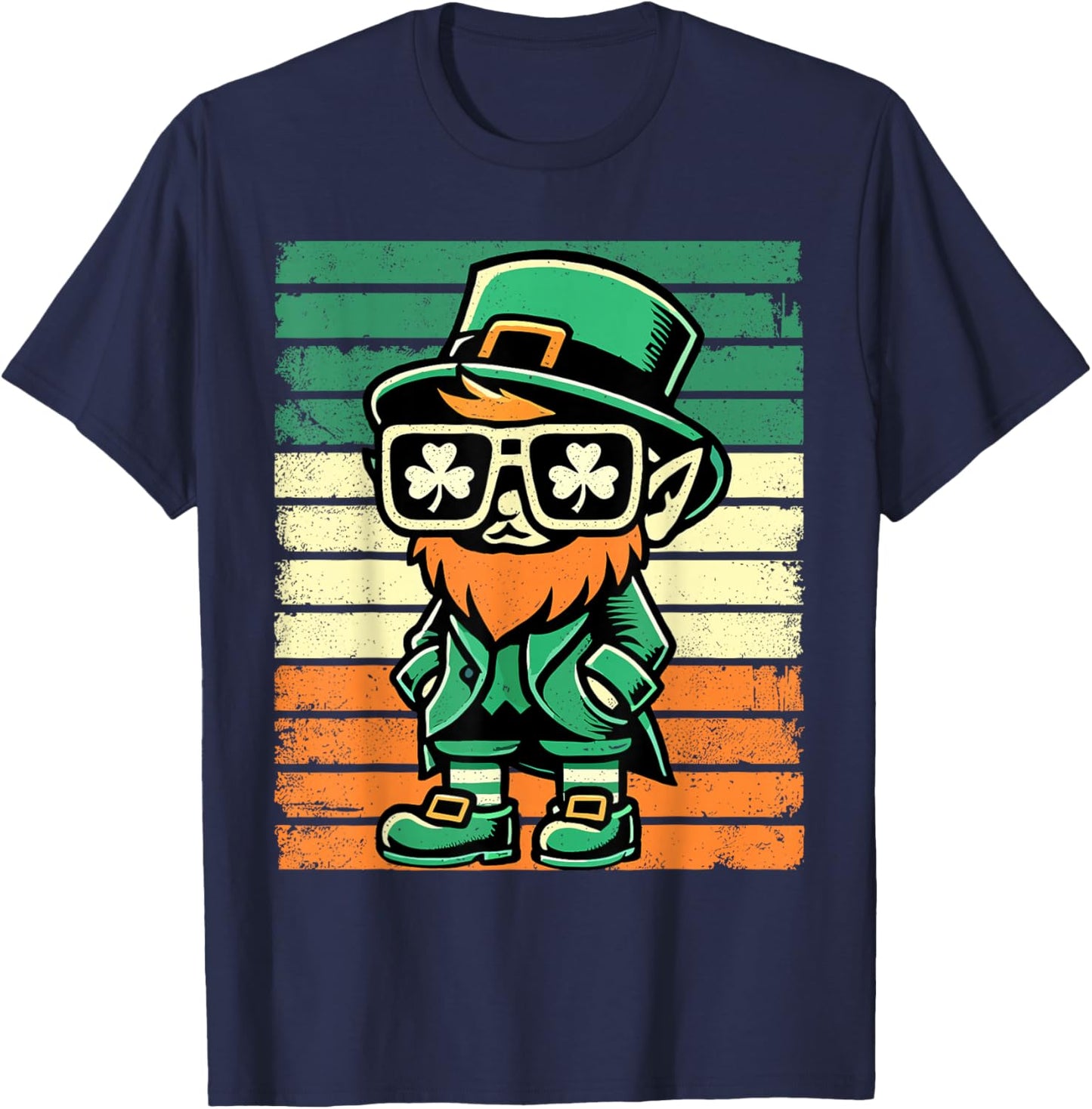 Lustiges St. Patrick's Day, Retro-Design, Leprechaun, Kleeblatt T-Shirt - T-Shirt | Navy