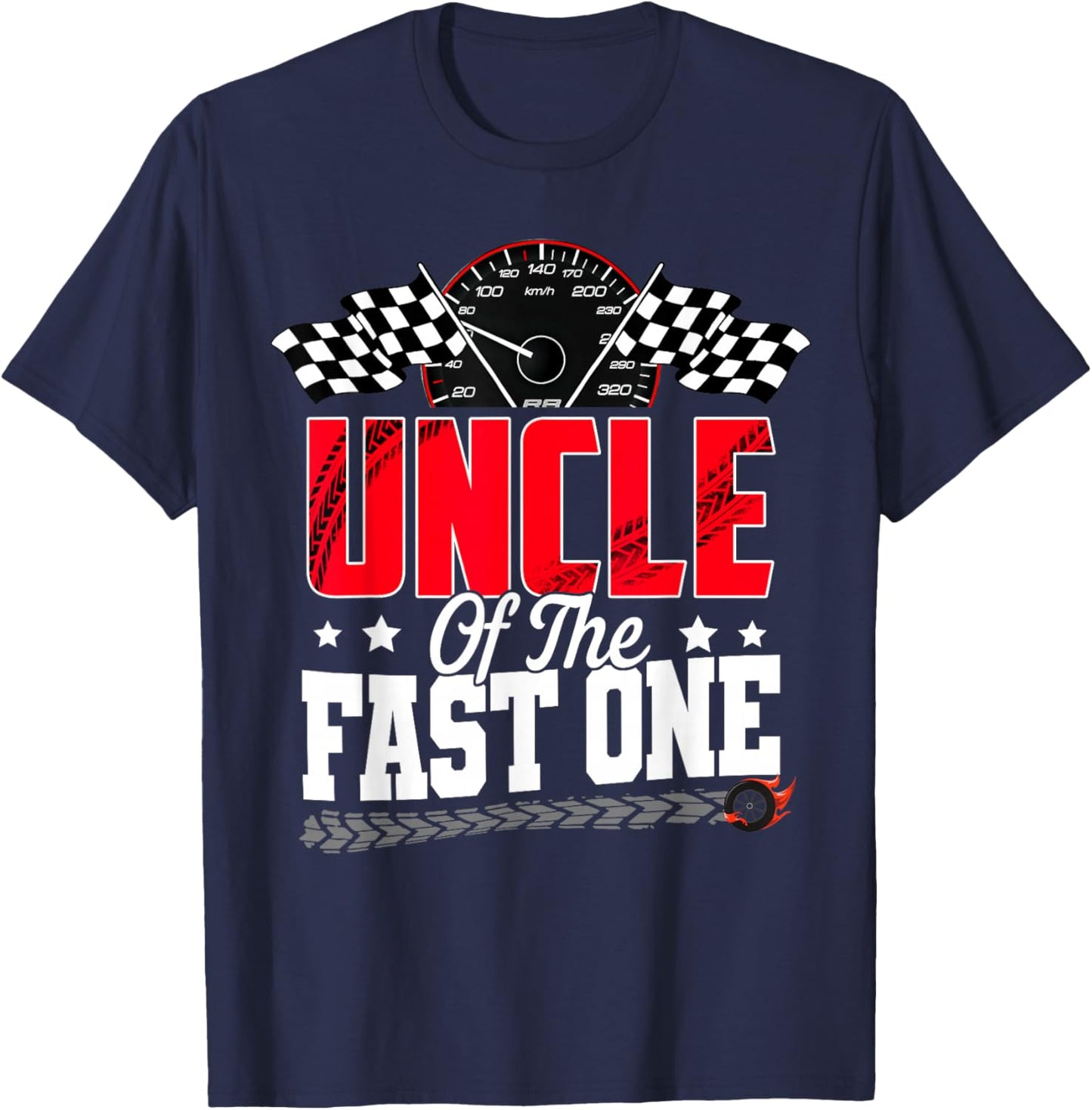 Racing Car Family Uncle of The Fast One 1st Birthday Boy T-Shirt - T-Shirt | Navy