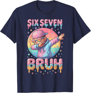 67 Bruh Ice Cream Drip 6 7 Numbers Meme Retro Dabbing Boy T-Shirt - T-Shirt | Navy