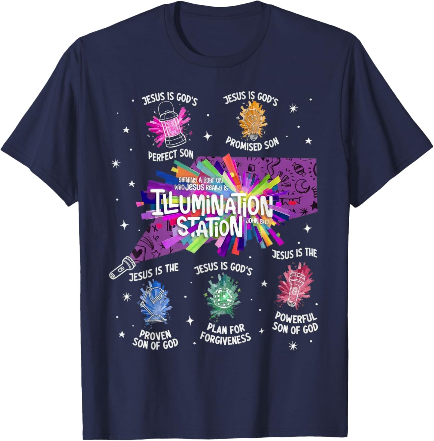 Illumination Station VBS 2026 Bible Jesus Christian Lights T-Shirt - T-Shirt | Navy