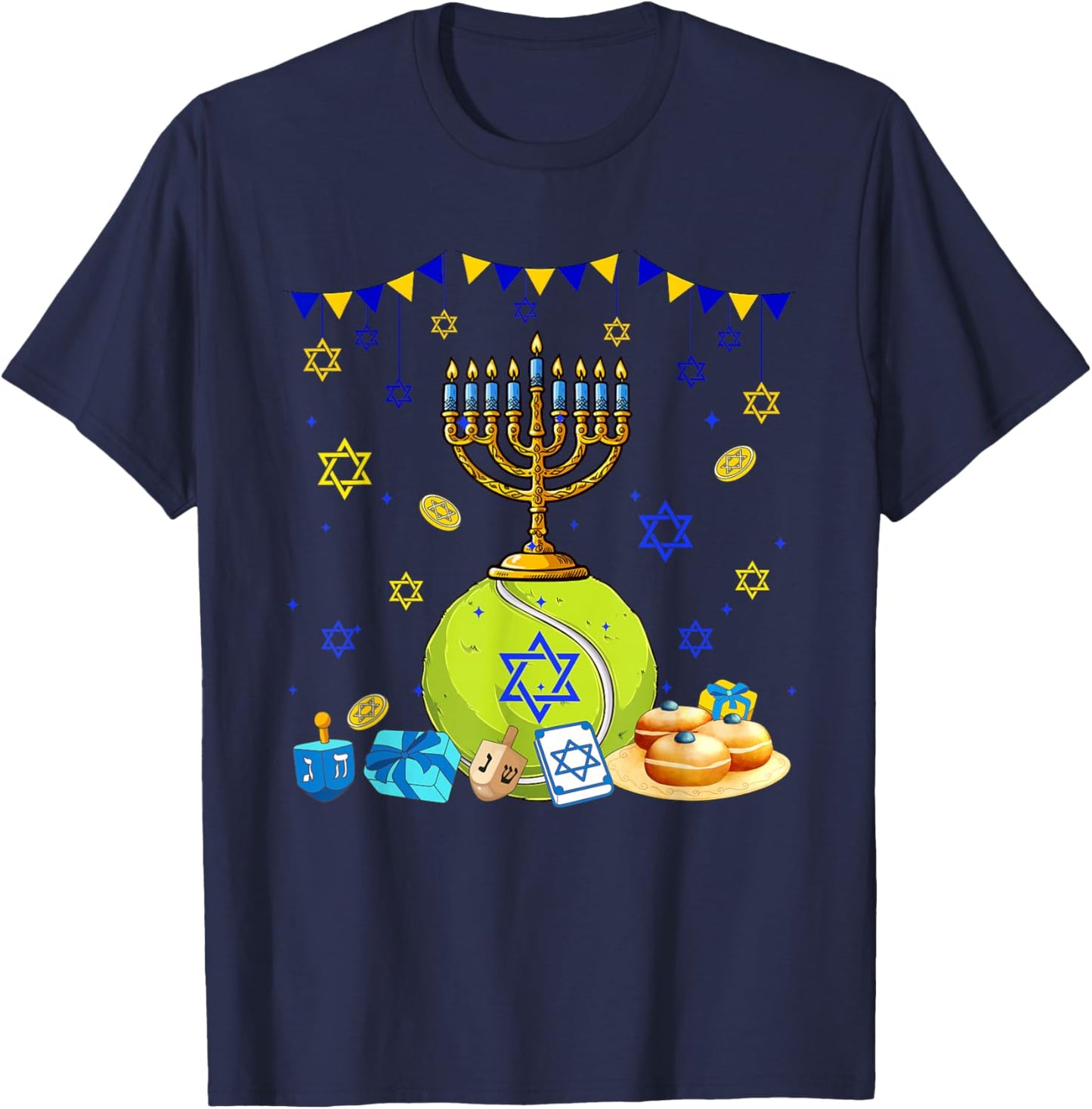 Tennis Equipment Player LoverHanukkah Jewish Menorah T-Shirt - T-Shirt | Navy