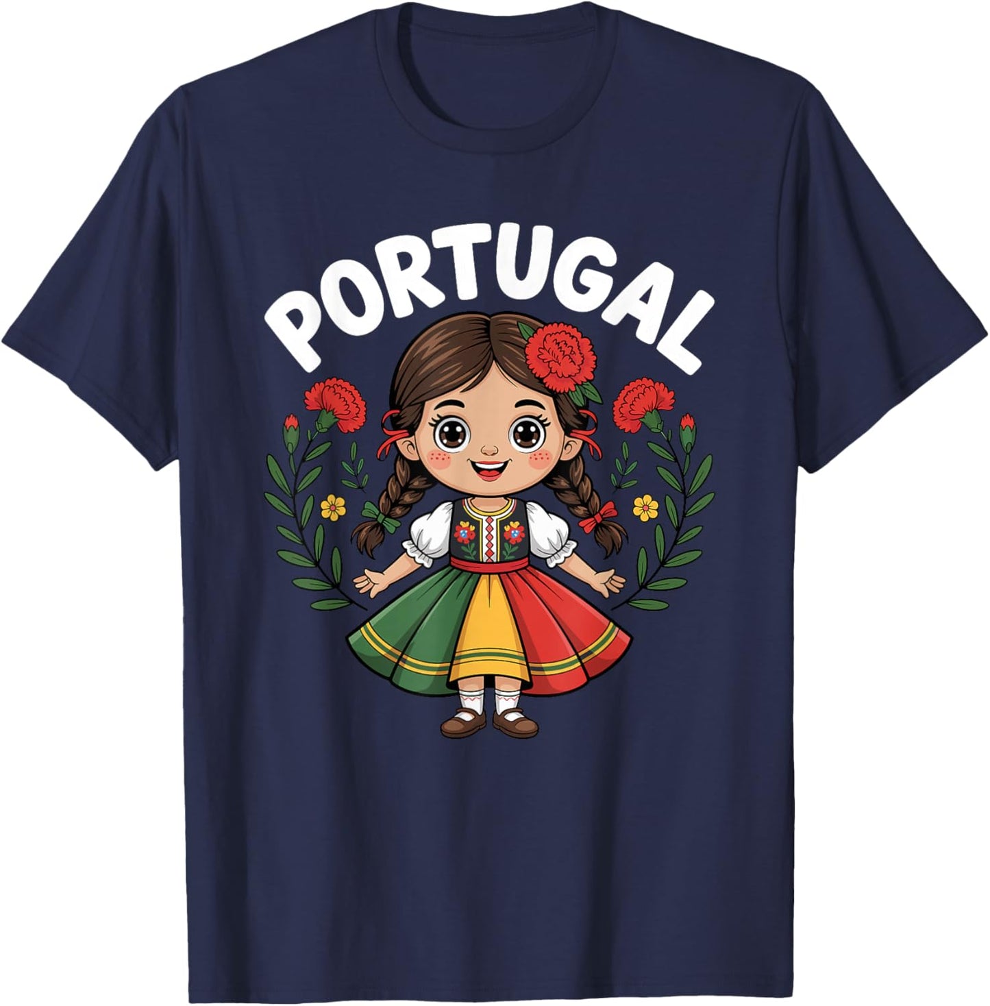 Portugal Fille en Robe Folklorique Traditionnelle avec œillets Enfants T-Shirt - T-Shirt | Navy