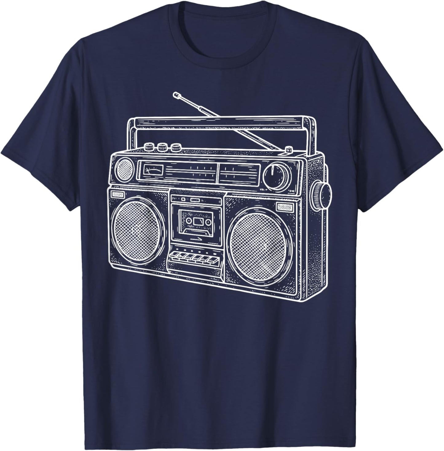 Boombox Line Art R&B Hip Hop Music T-Shirt - T-Shirt | Navy