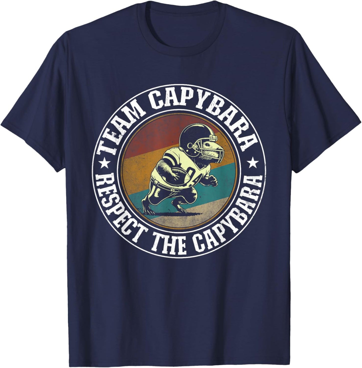 Retro Capybara Playing Football Vintage Capybara Football T-Shirt - T-Shirt | Navy