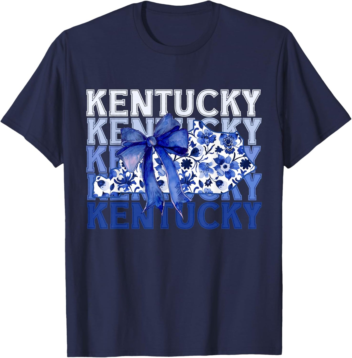 Coquette Blue Floral Bow Kentucky T-Shirt - T-Shirt | Navy
