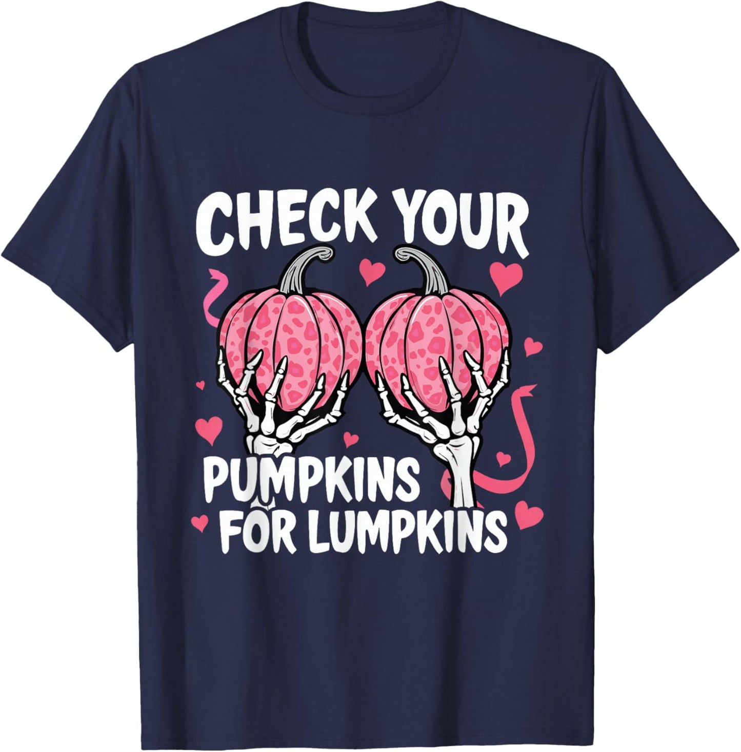 Check Your Pumpkins Breast Cancer Awareness Halloween Women T-Shirt - T-Shirt | Navy