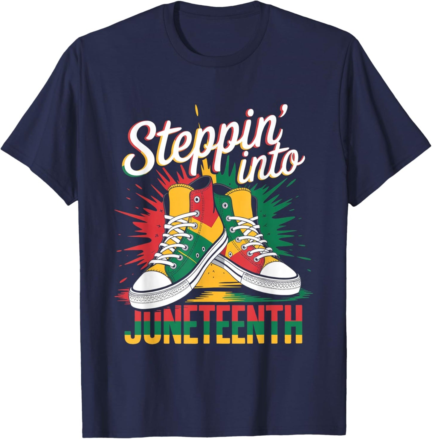 Stepping Into Juneteenth Afro Woman Black Girls Sneakers Men T-Shirt - T-Shirt | Navy