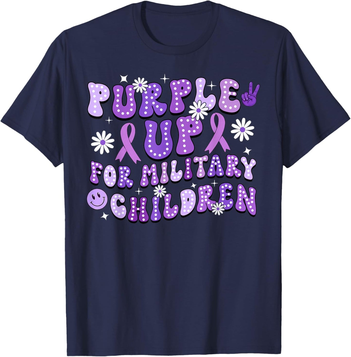 Purple Up for Military Kids Heart Military Children Toddlers T-Shirt - T-Shirt | Navy
