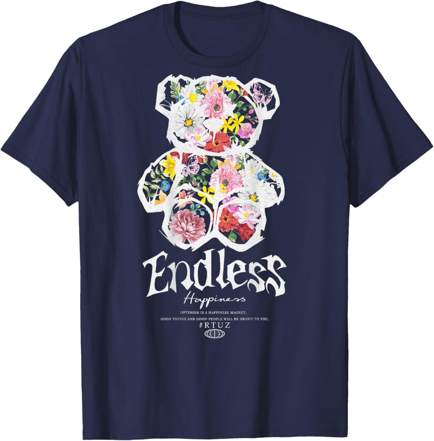 Hip Hop Vintage Edgy Urban Y2K Back Print Streetwear Teddy T-Shirt - T-Shirt | Navy