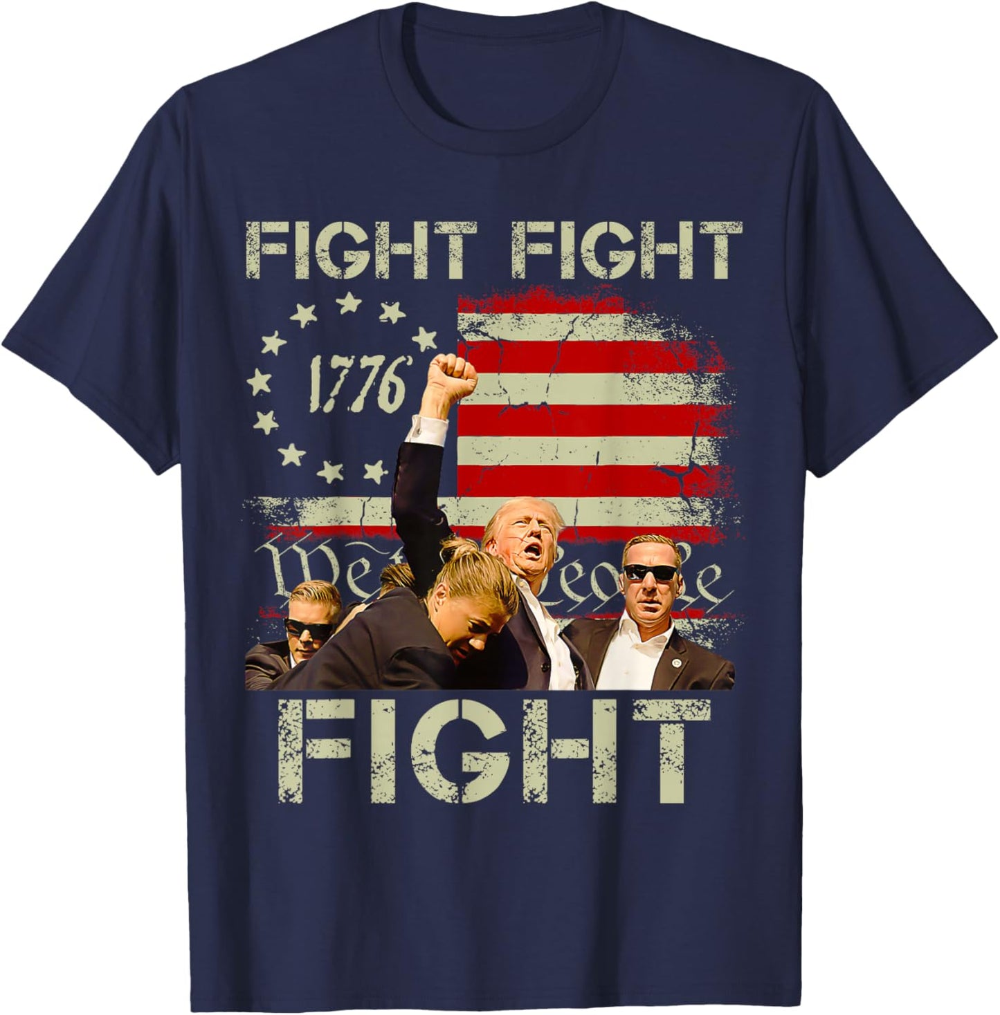 Trump Fight Fight Fight Trump Signals To Americans to Fight T-Shirt - T-Shirt | Navy