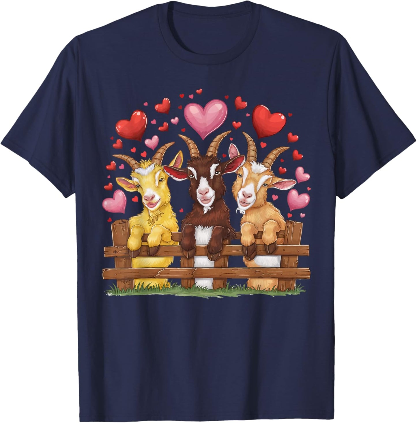Goat Hearts Love Valentine Farm Animal Lover Farmer T-Shirt - T-Shirt | Navy