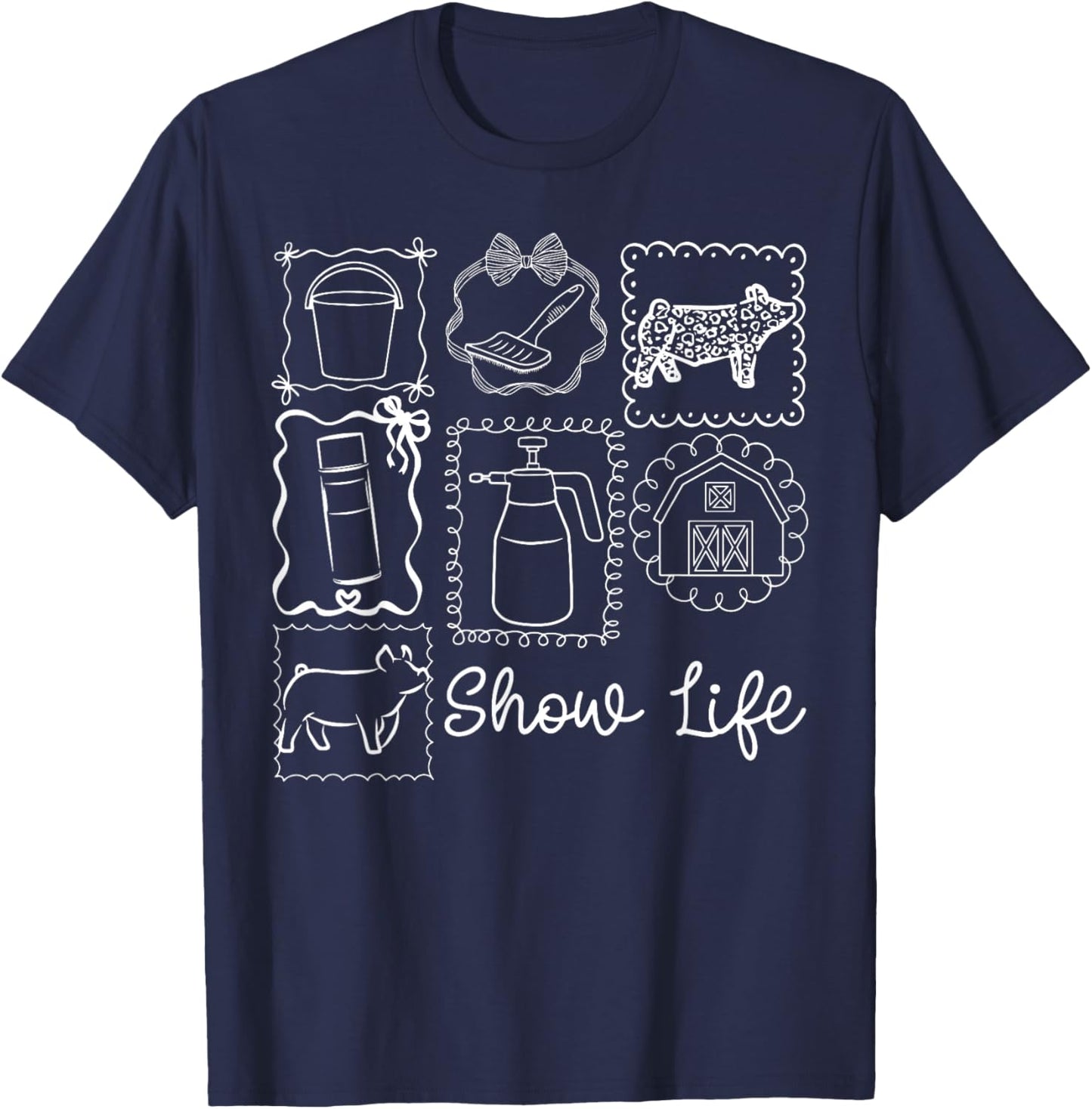 Vintage Stamp Collage Pig Livestock Farm Animal Show Mom T-Shirt - T-Shirt | Navy