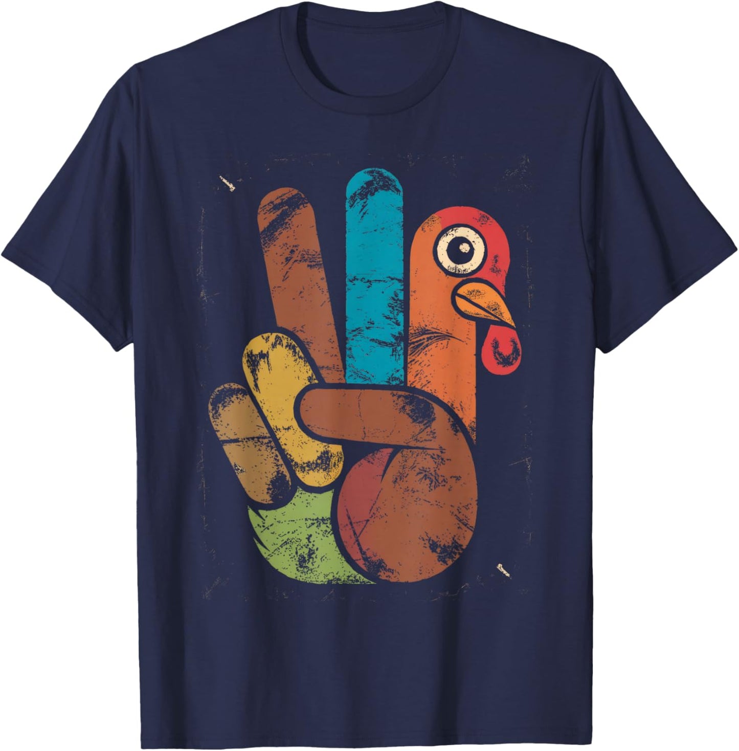 Thanksgiving Peace Sign Turkey Hand Funny Hippie T-Shirt - T-Shirt | Navy