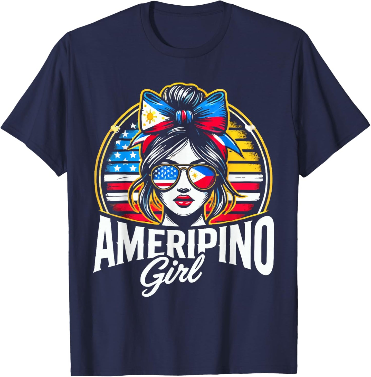 Half Filipino Half American USA Flag Philippines America T-Shirt - T-Shirt | Navy
