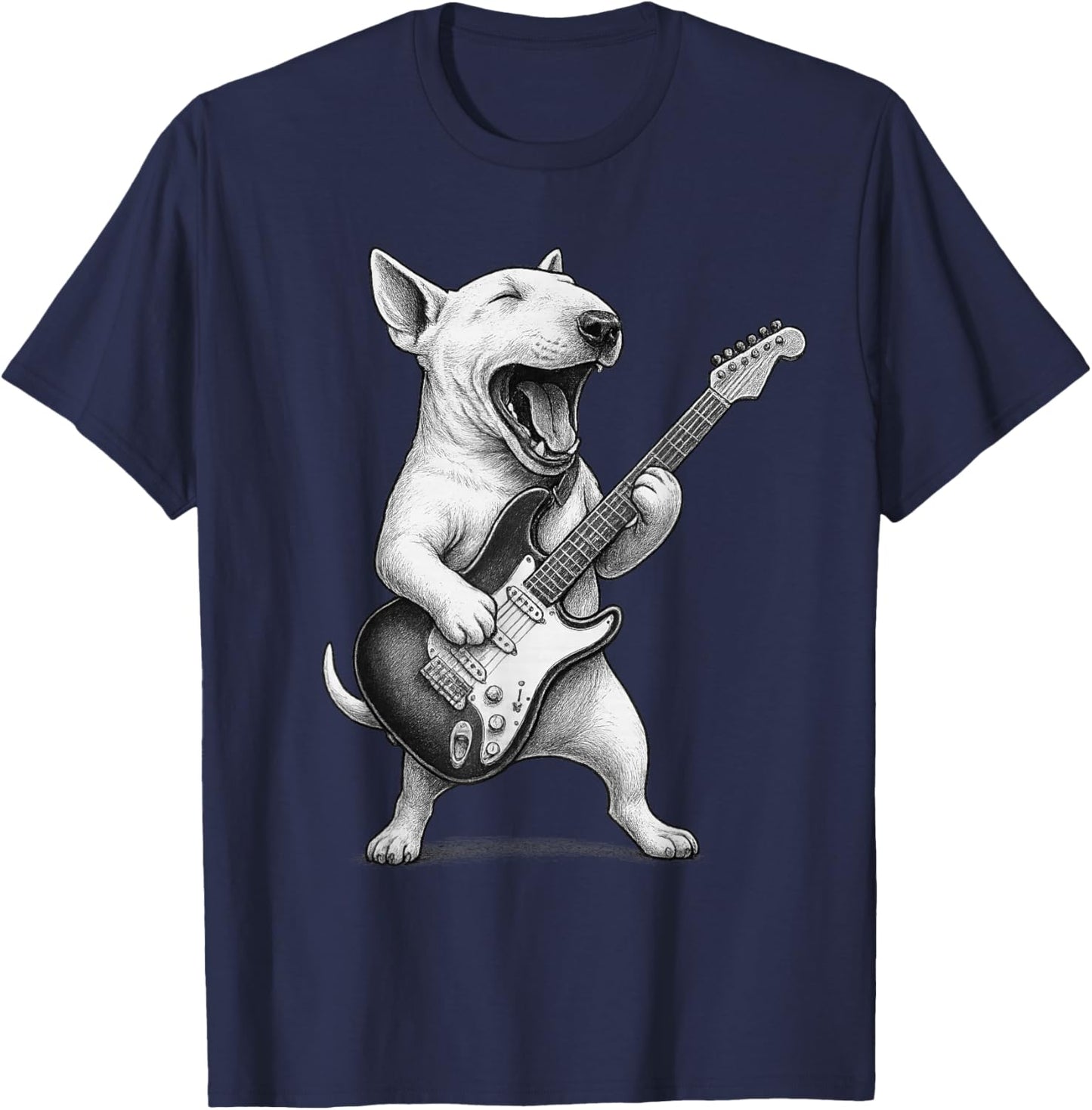Englischer Bullterrier spielt Gitarre Rock Musik Hundeliebhaber T-Shirt - T-Shirt | Navy