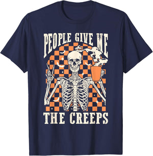 People Give Me The Creeps Skeleton Funny Halloween Women Men T-Shirt - T-Shirt | Navy
