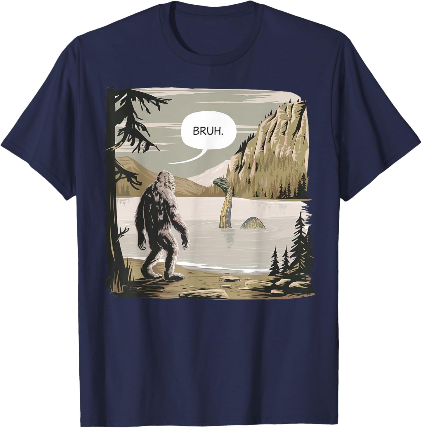 Bigfoot Loch Ness Monster Apparel Graphic -Adults & Kids Funny Graphic Black Short Sleeve Small T-Shirt - T-Shirt | Navy