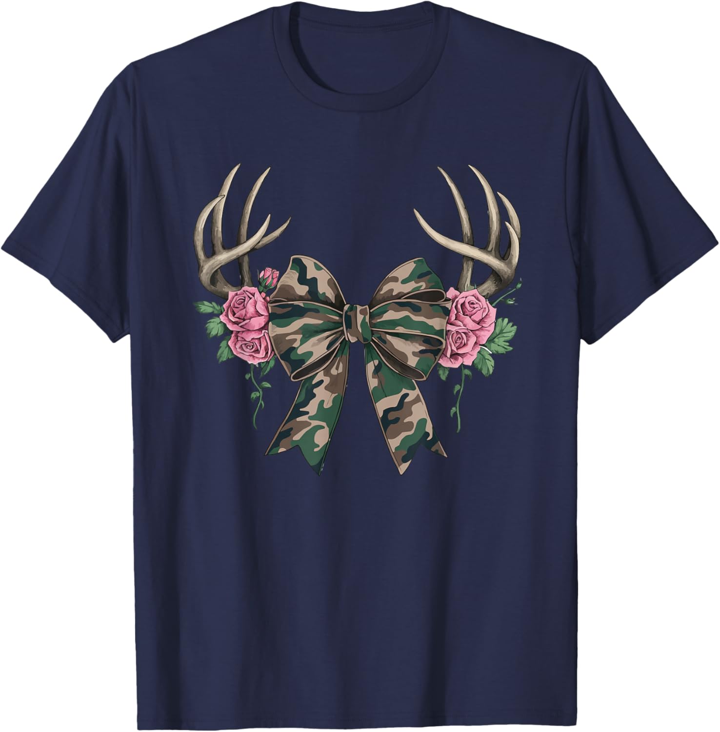 Coquette Camo Bow Camouflage Antlers Hunting Duck Women Girl T-Shirt - T-Shirt | Navy