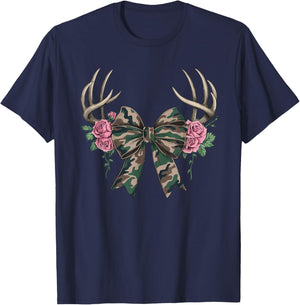 Coquette Camo Bow Camouflage Antlers Hunting Duck Women Girl T-Shirt - T-Shirt | Navy
