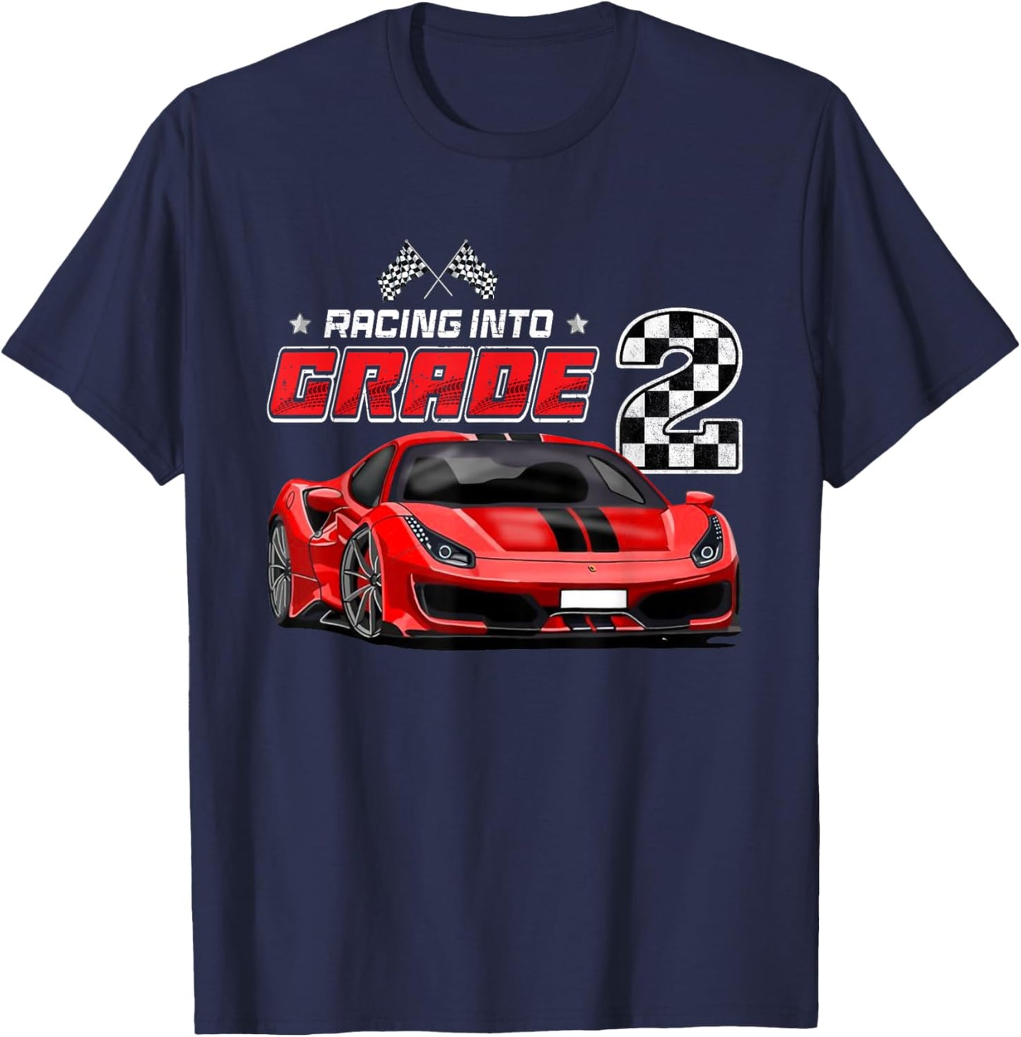 Racing Into 2nd Grade Race Car Back To School Boys T-Shirt - T-Shirt | Navy