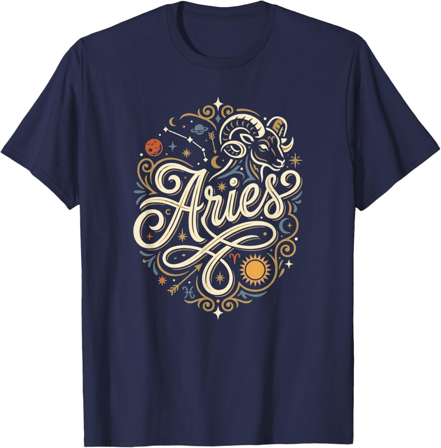 Aries Zodiac Sign Horoscope Astrology Birthday Star Signs T-Shirt - T-Shirt | Navy