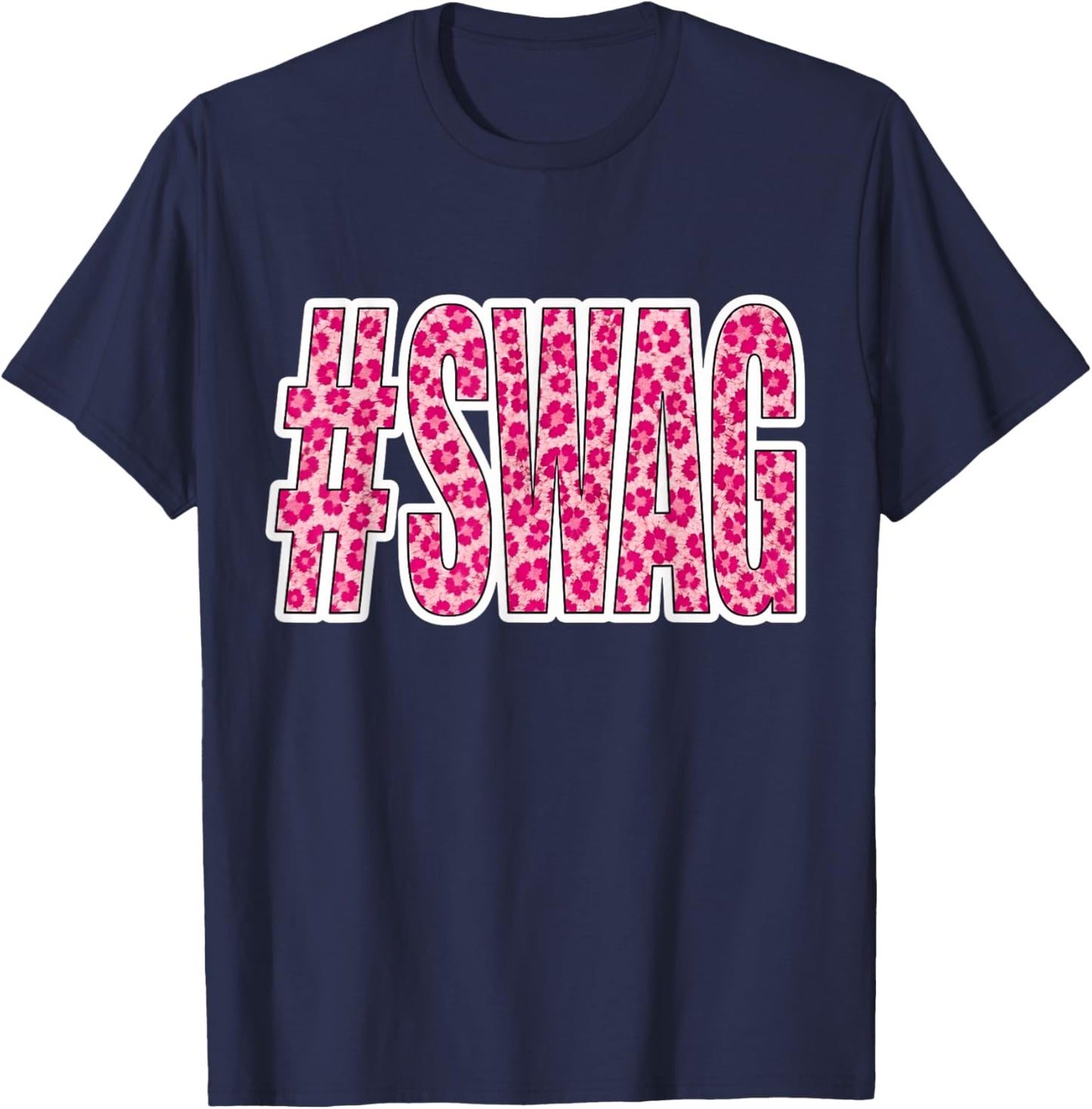 Hashtag Swag Pink Leopard Print Swag Animal Print Graphic T-Shirt - T-Shirt | Navy