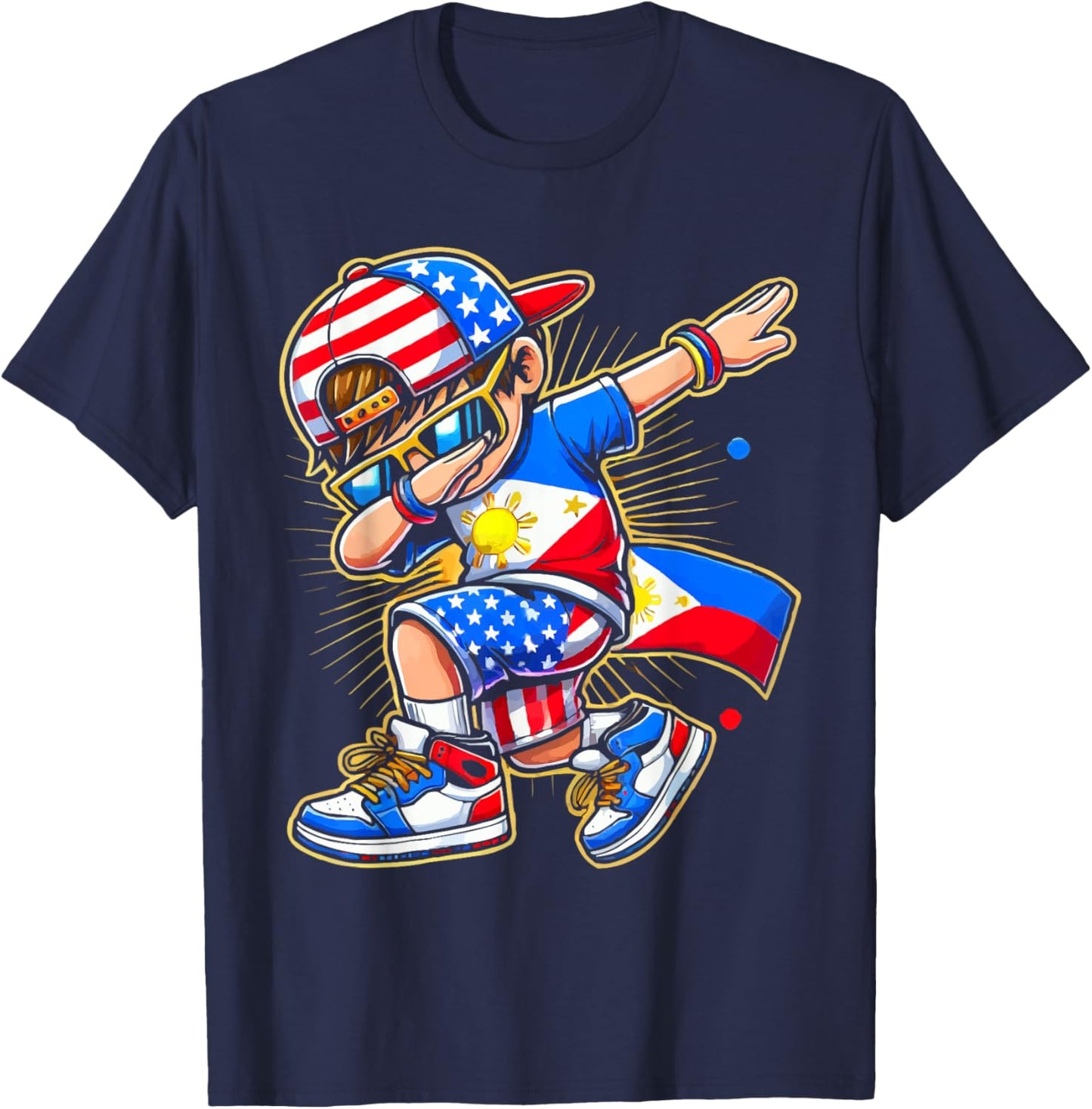 Half Filipino Half American USA Flag Philippines America T-Shirt - T-Shirt | Navy