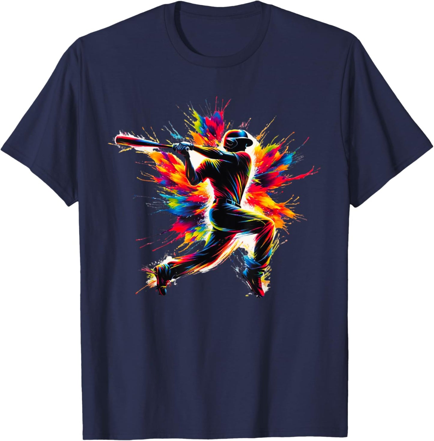 Baseball Player Batter Colorful Paint Splash Baseball Sports T-Shirt - T-Shirt | Navy