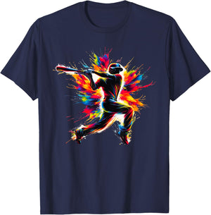 Baseball Player Batter Colorful Paint Splash Baseball Sports T-Shirt - T-Shirt | Navy