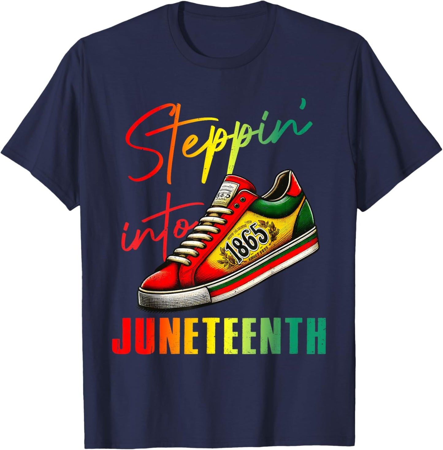 1865 Juneteenth Youth Shoes Steppin' Into Like My Ancestors T-Shirt - T-Shirt | Navy