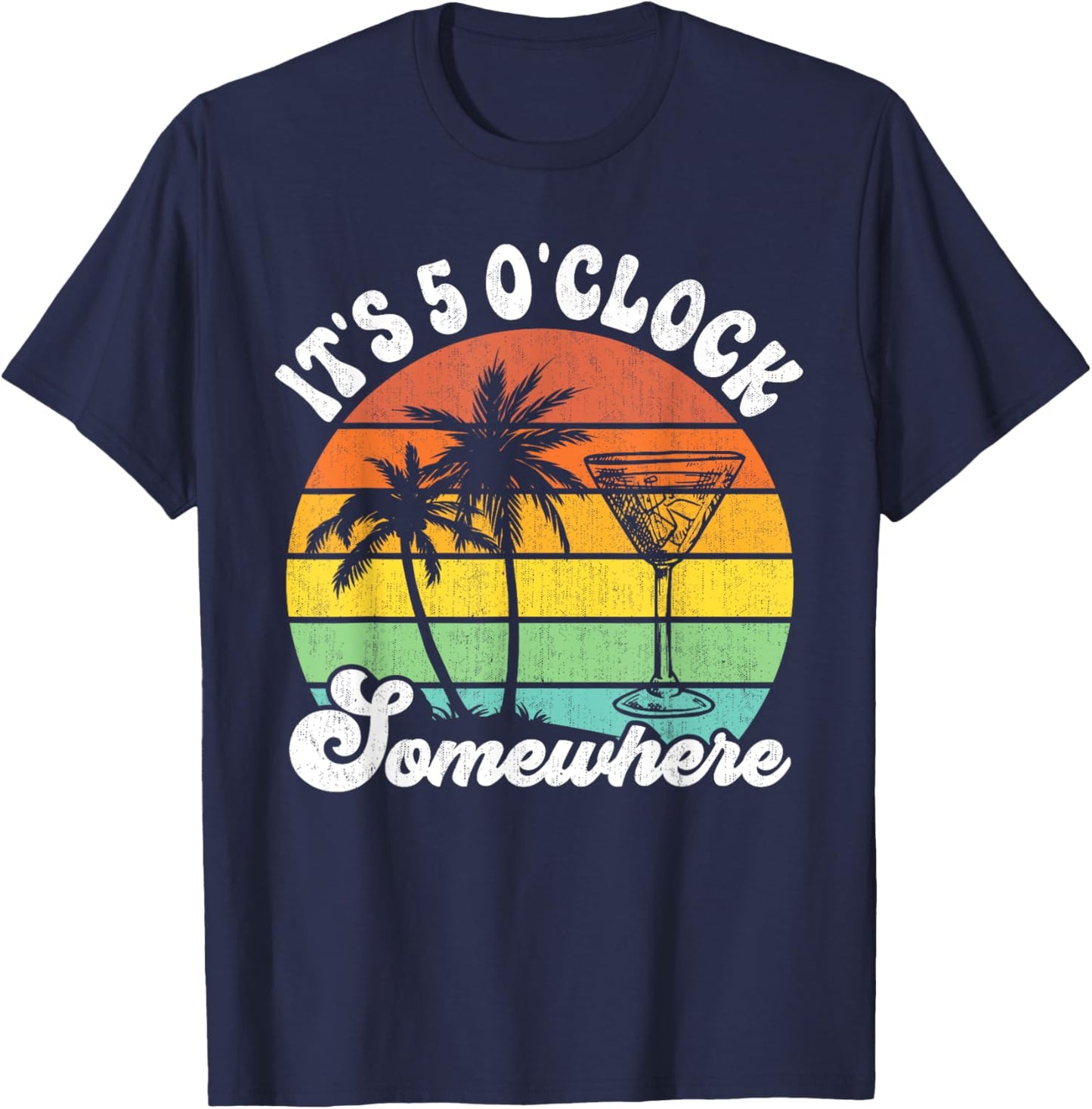 Vintage Coconut Tree Funny It's 5 O'clock Somewhere T-Shirt - T-Shirt | Navy