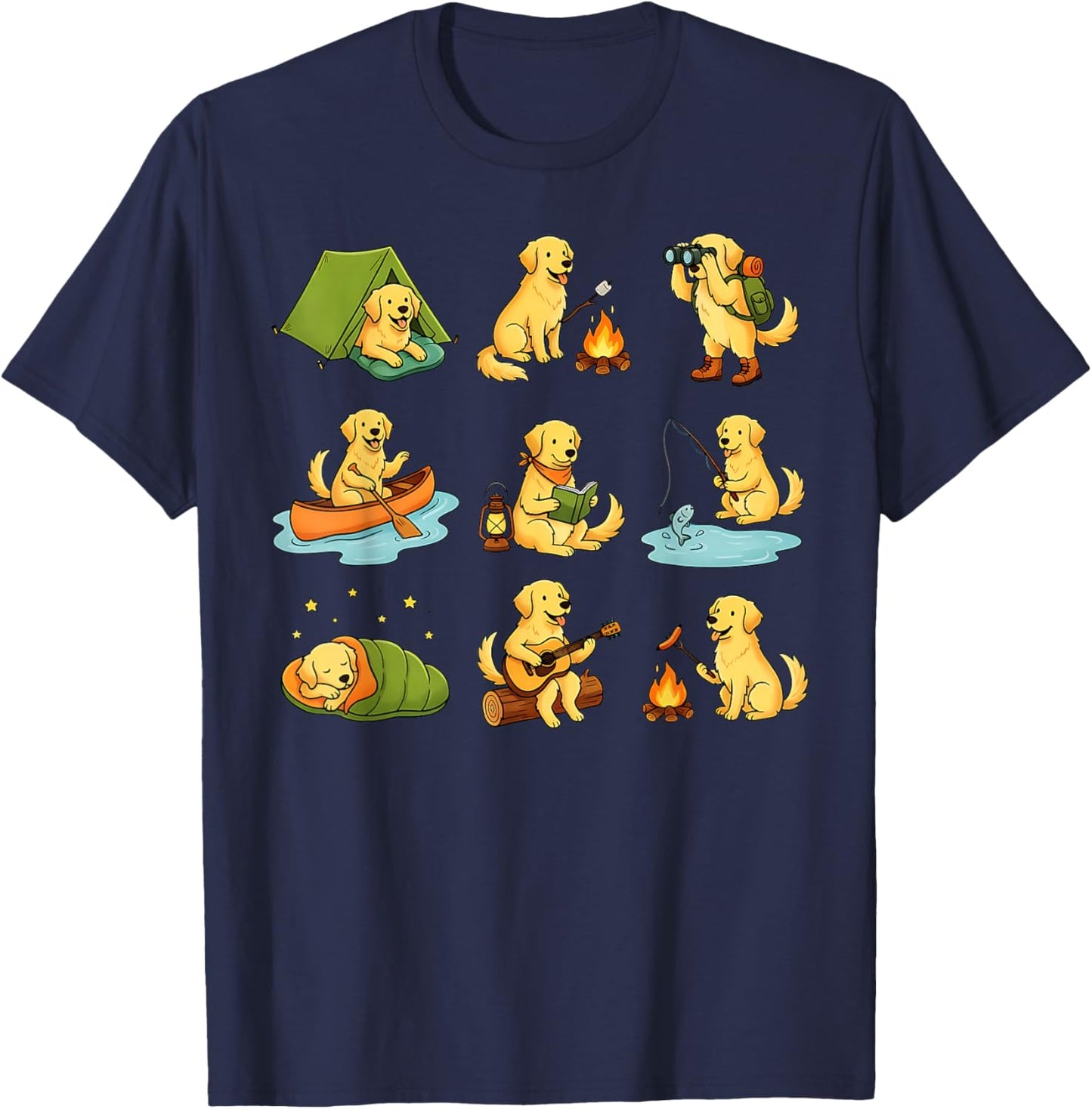 Golden Retriever Camping Cute Dog Hiking Camper T-Shirt - T-Shirt | Navy