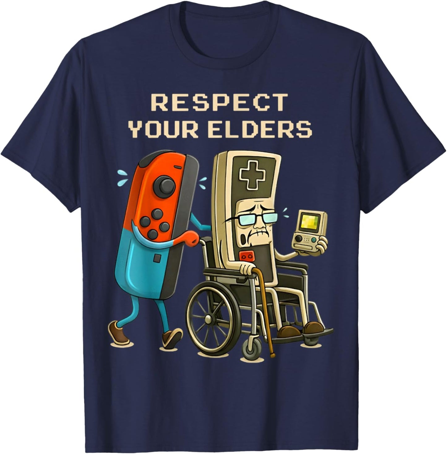 Respect Your Elder Funny Gamer Controller Vintage Style T-Shirt - T-Shirt | Navy