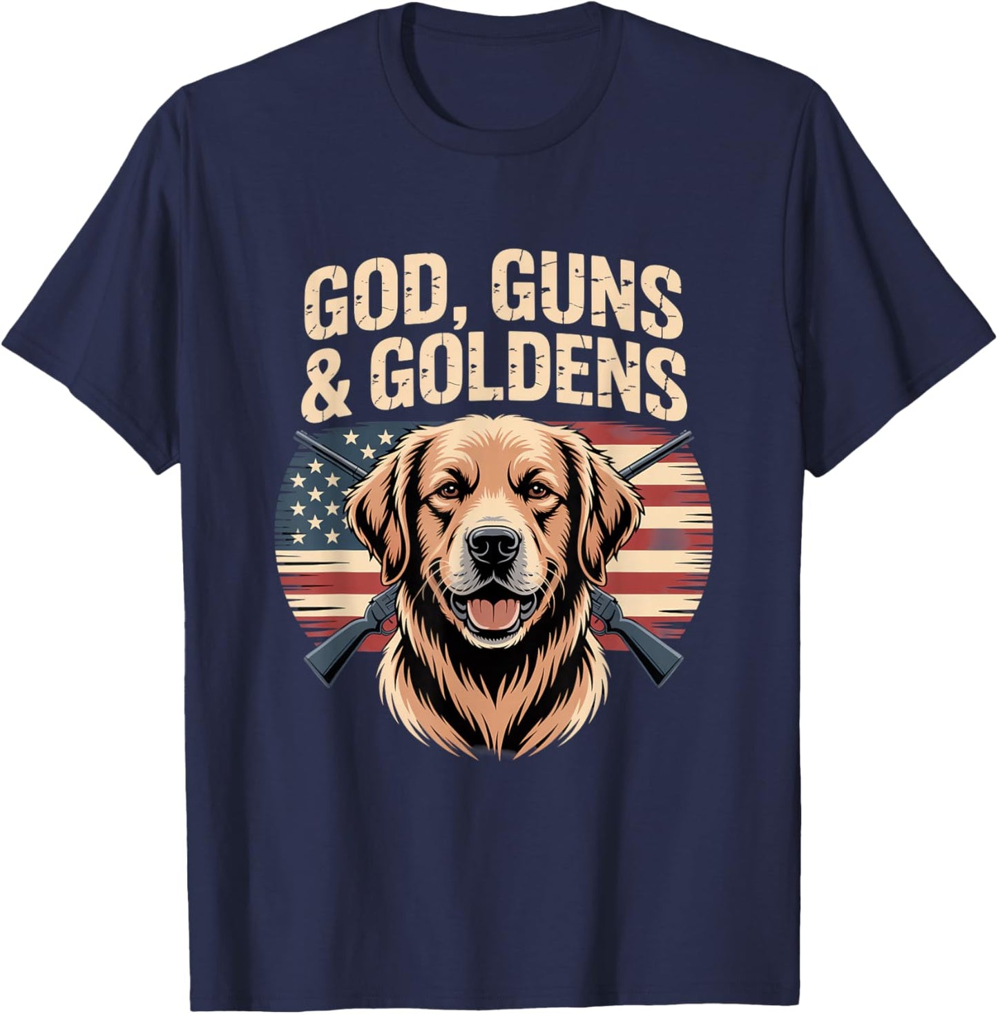 God Guns and Goldens American Flag Golden Retriever T-Shirt - T-Shirt | Navy