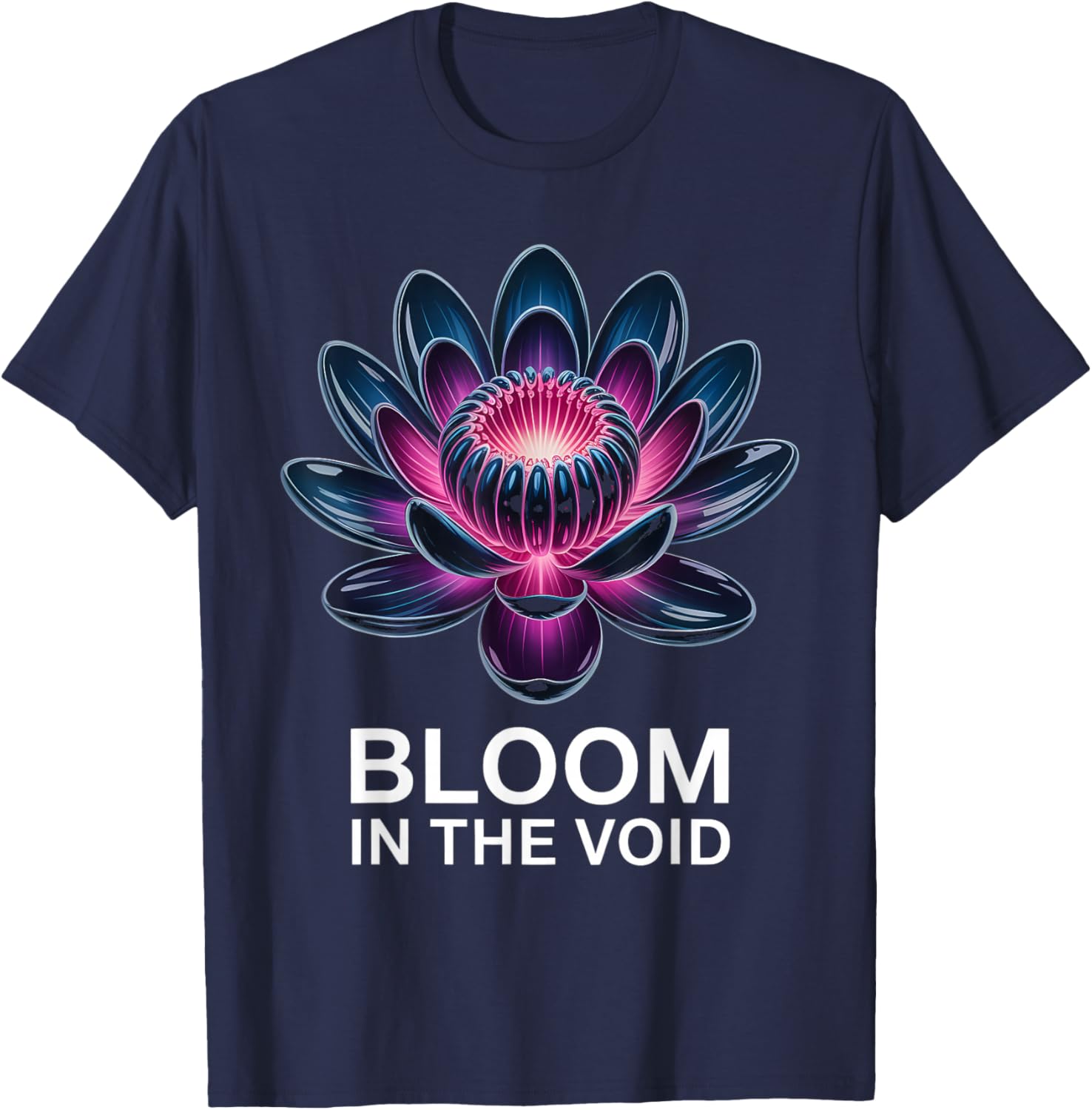 Bioluminescent Flower Space Noir Aesthetic T-Shirt - T-Shirt | Navy