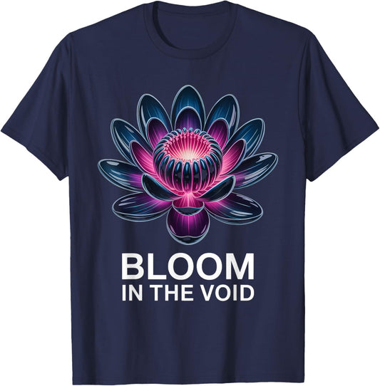 Bioluminescent Flower Space Noir Aesthetic T-Shirt - T-Shirt | Navy