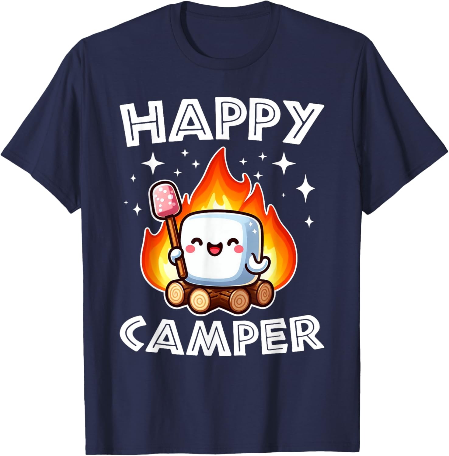 Happy Marshmallow Camper Cute Kids Girls Camp Camping Smores T-Shirt - T-Shirt | Navy