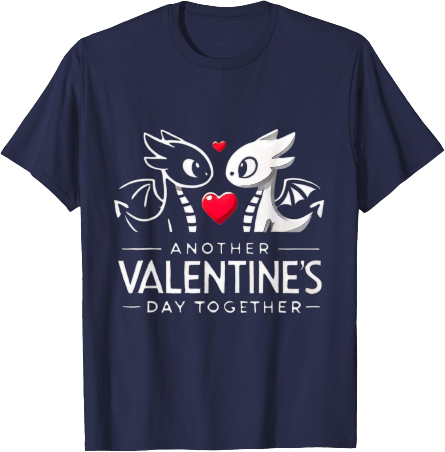 Romantic Dragon Couple Valentine's Day Design - Black, , Short Sleeve, Cotton 90% Polyester 10%, Size Small T-Shirt - T-Shirt | Navy