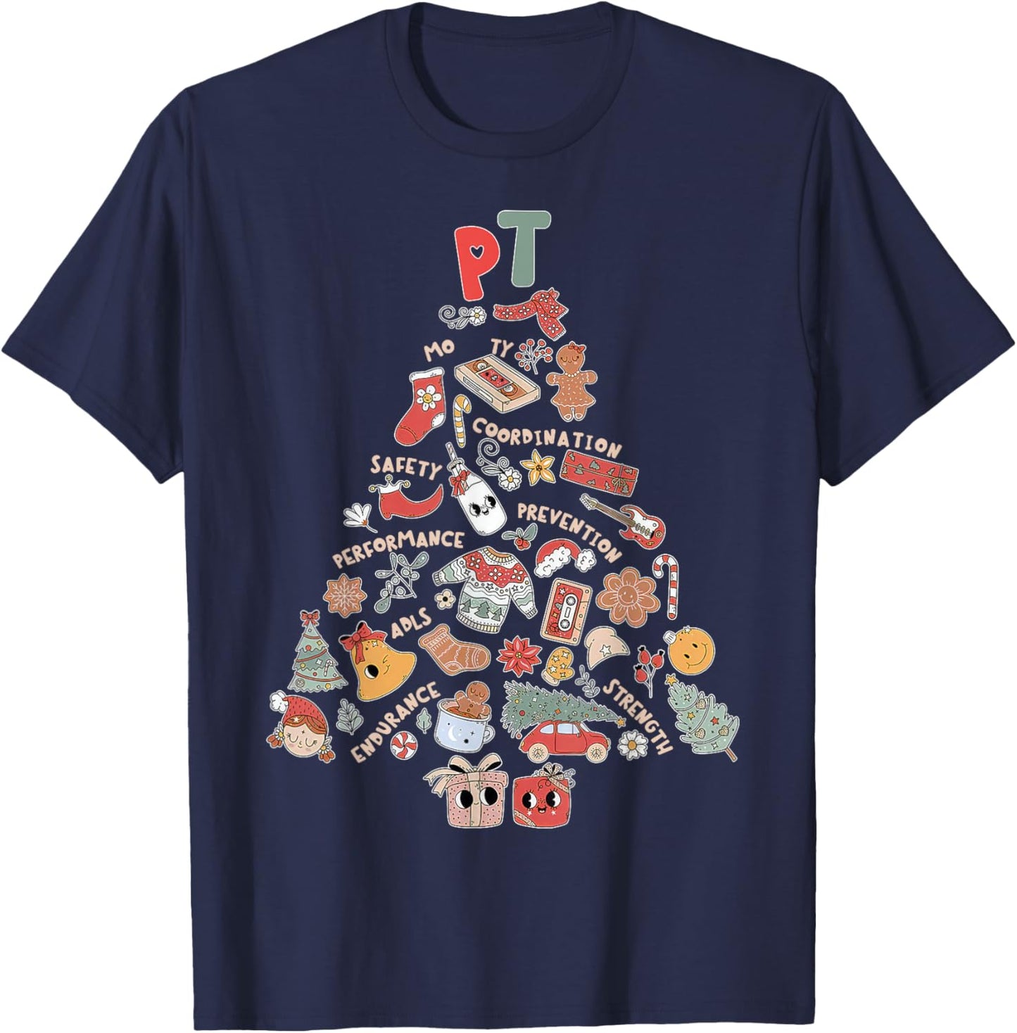Physical Therapy Christmas PT Therapist Christmas Tree Xmas T-Shirt - T-Shirt | Navy