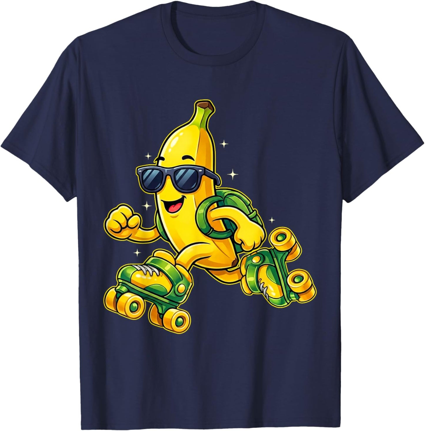 Funny Banana on Roller Skates Cute Skater Cartoon Design T-Shirt - T-Shirt | Navy