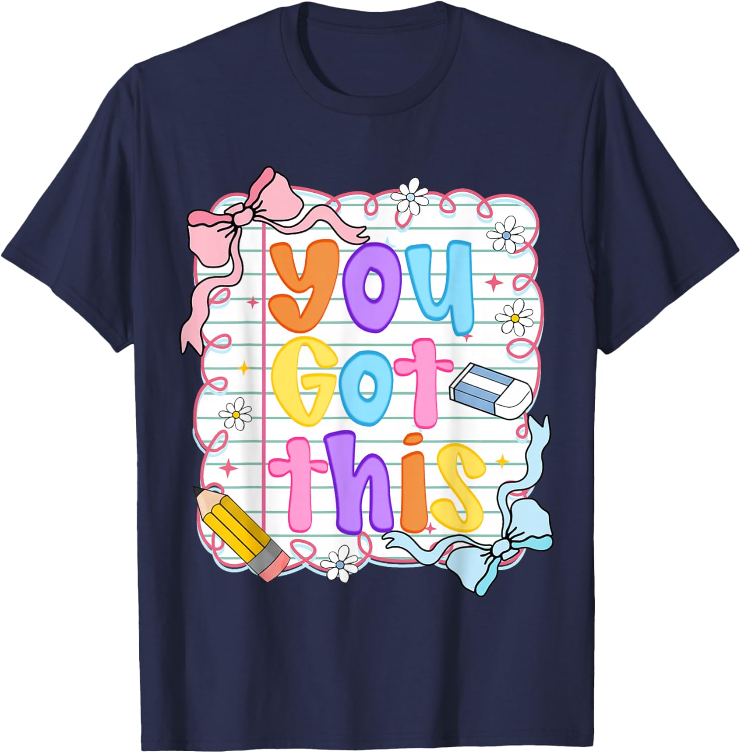 Testing Day Coquette Test Day You Got This Teacher Kid Bow T-Shirt - T-Shirt | Navy