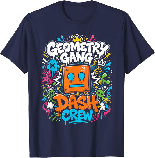 Geometry Gang Dash Crew Video Gamer T-Shirt - T-Shirt | Navy