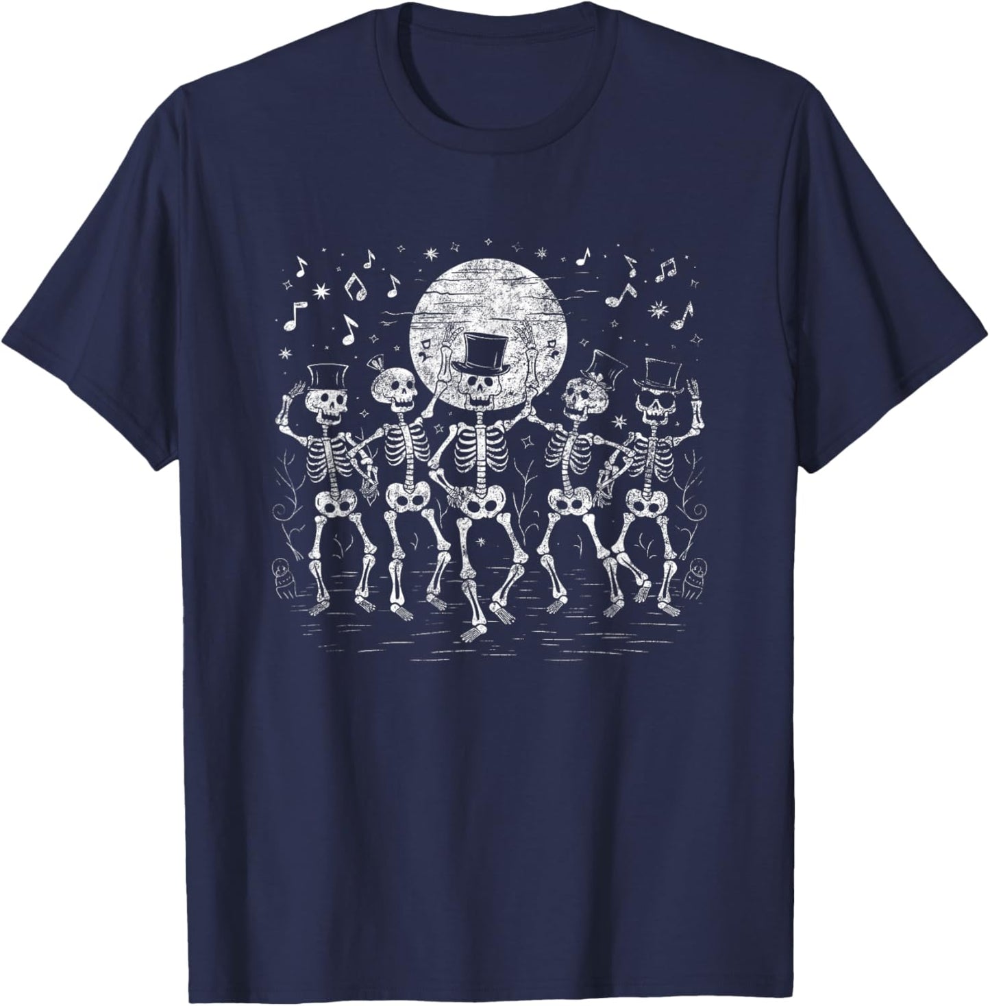 Dancing Skeletons Under Full Moon Night Fun T-Shirt - T-Shirt | Navy