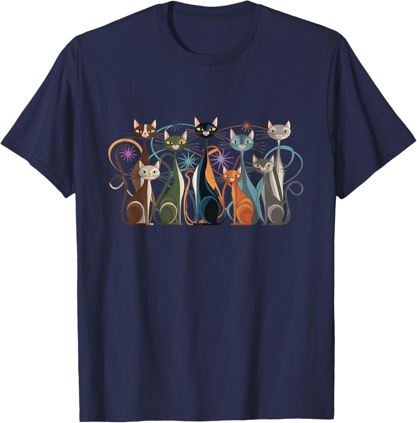 Cat Vintage Retro Mid-Century Modern Look Cats 50s 60s Style T-Shirt - T-Shirt | Navy