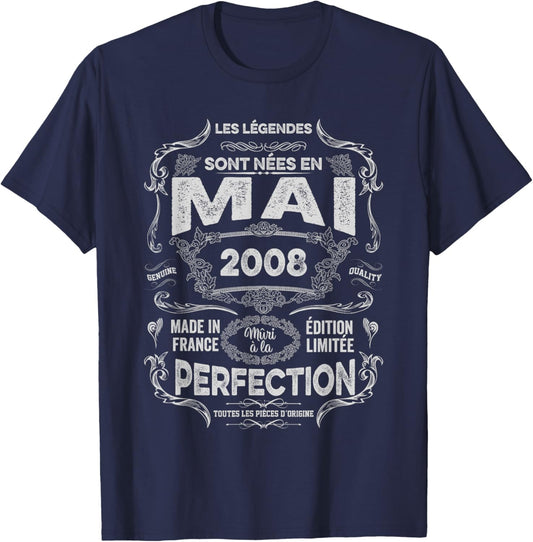 Vintage Les Légendes sont Nées en Mai 2008 18e Anniversaire T-Shirt - T-Shirt | Navy